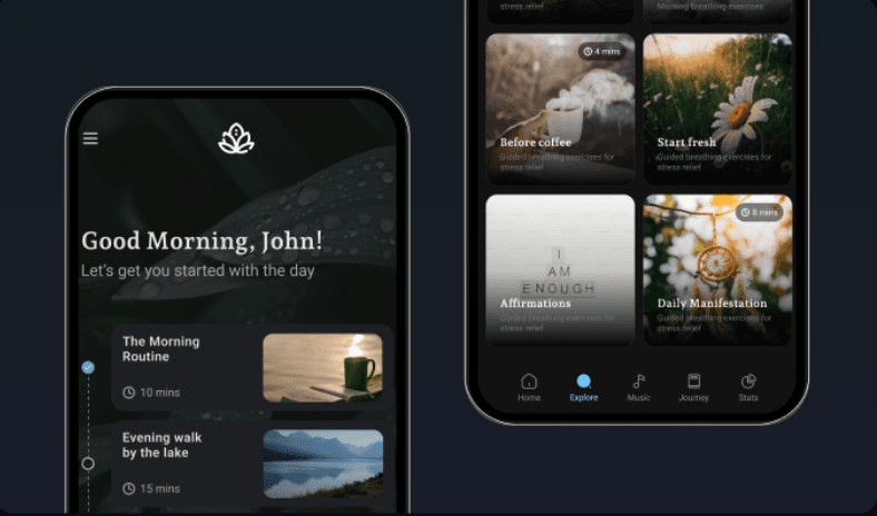 Mindless 冥想手機 App 畫面