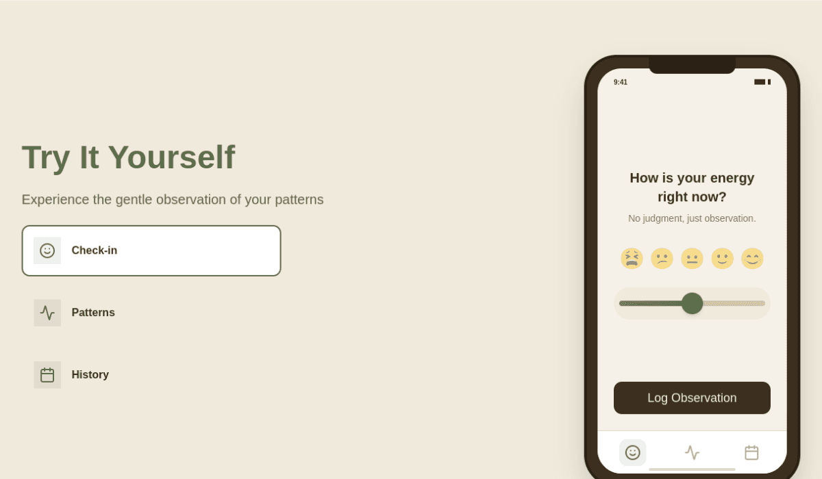Patterns 每日能量記錄互動介面